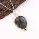 Handmade Silver Plated Brass Pear Shaped Labradorite Necklace for Women